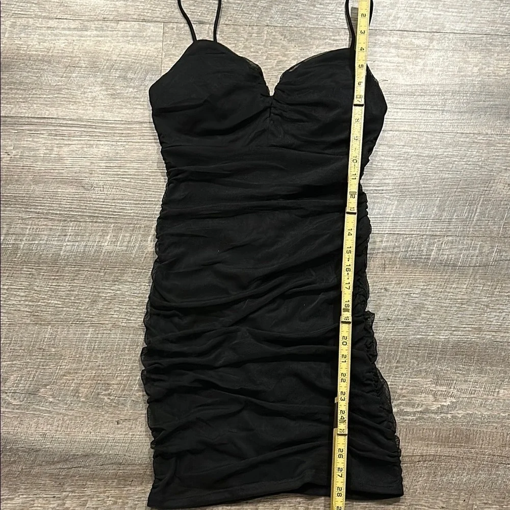 Crystal Doll Black mesh sleeveless bodycon Ruched mini Dress Size small